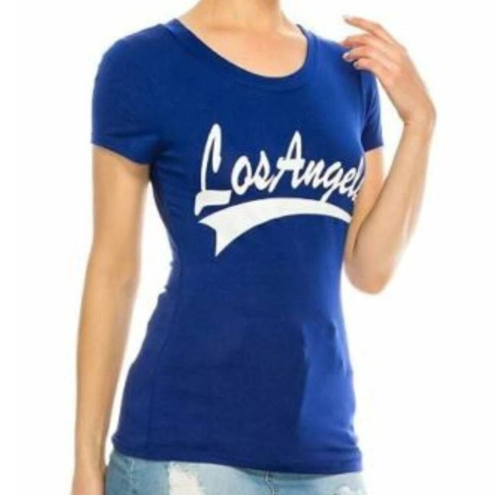 Better Be Los Angeles Round Neck Soft Short Sleeve Shirt Women -‎ Royal Blue - M